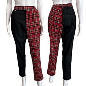 Hot Topic Black & Red Split Plaid Pant Womens Size M High Rise Tapered Leg Ankle